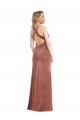 Compra Rosa Canela línea A Cuello en V Terciopelo Elástico Largo Formales Vestidos de dama de honor / Vestidos de fiesta