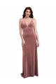 Compra Rosa Canela línea A Cuello en V Terciopelo Elástico Largo Formales Vestidos de dama de honor / Vestidos de fiesta