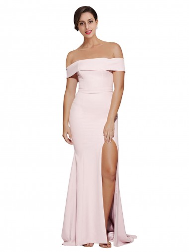 Rosa Cubierta Cuadrado Barrer tren Crepé Elástico Largo Formales Vestidos de dama de honor / Vestidos de fiesta Baratos