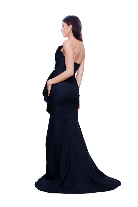 Compra Azul marina oscuro Cubierta Sin tirantes Barrer tren Crepé Elástico Largo Vestidos de dama de honor / Vestidos de fiesta
