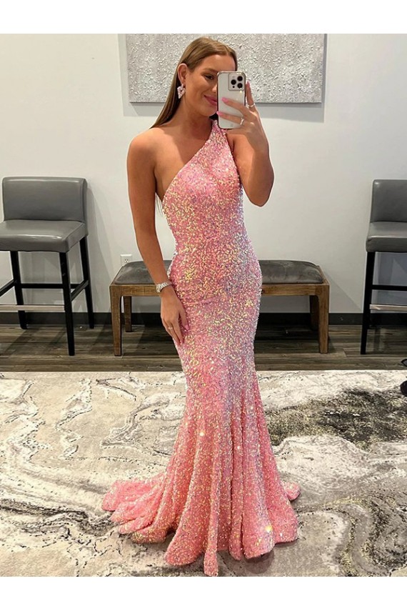 Compra Rosa Cubierta Un Hombre Barrer tren Lentejuelas Terciopelo Largo Vestidos de fiesta