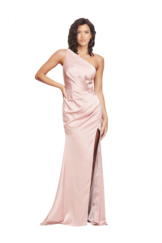 Compra Rosa Cubierta Un Hombre Satén sedoso Largo Formales Vestidos de dama de honor / Vestidos de fiesta