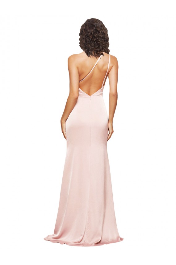 Compra Rosa Cubierta Un Hombre Satén sedoso Largo Formales Vestidos de dama de honor / Vestidos de fiesta