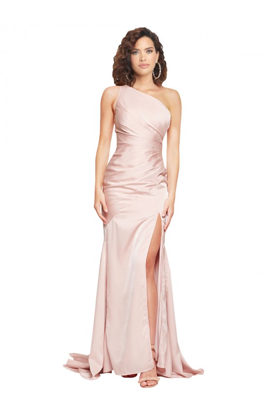 Compra Rosa Cubierta Un Hombre Satén sedoso Largo Formales Vestidos de dama de honor / Vestidos de fiesta