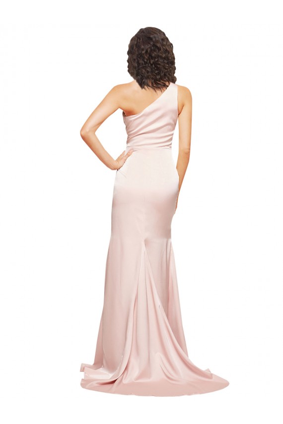 Compra Rosa Cubierta Un Hombre Satén sedoso Largo Formales Vestidos de dama de honor / Vestidos de fiesta