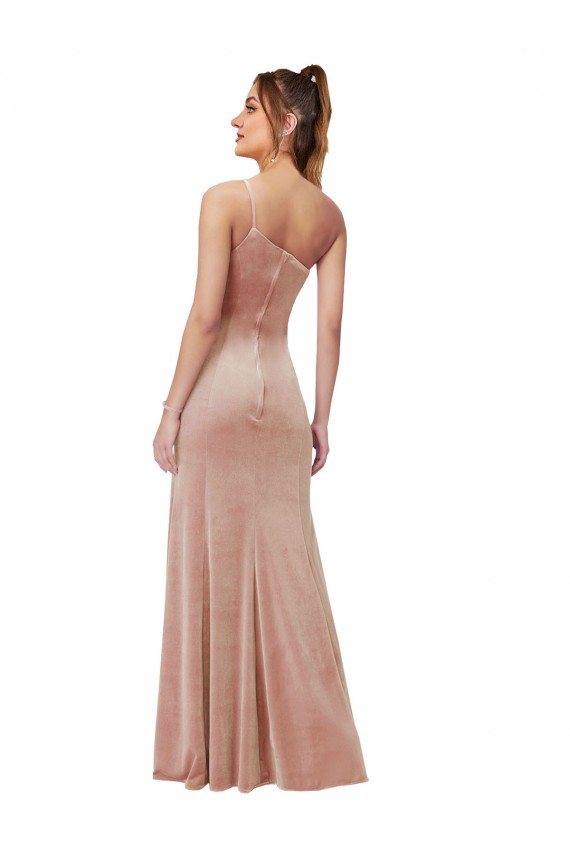 Compra Rosa Cubierta Un Hombre Terciopelo Elástico Largo Formales Vestidos de dama de honor / Vestidos de fiesta