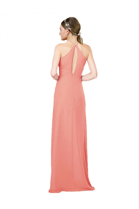 Compra Rosa Del Desierto Cubierta Halter Gasa Largo Vestidos de dama de honor