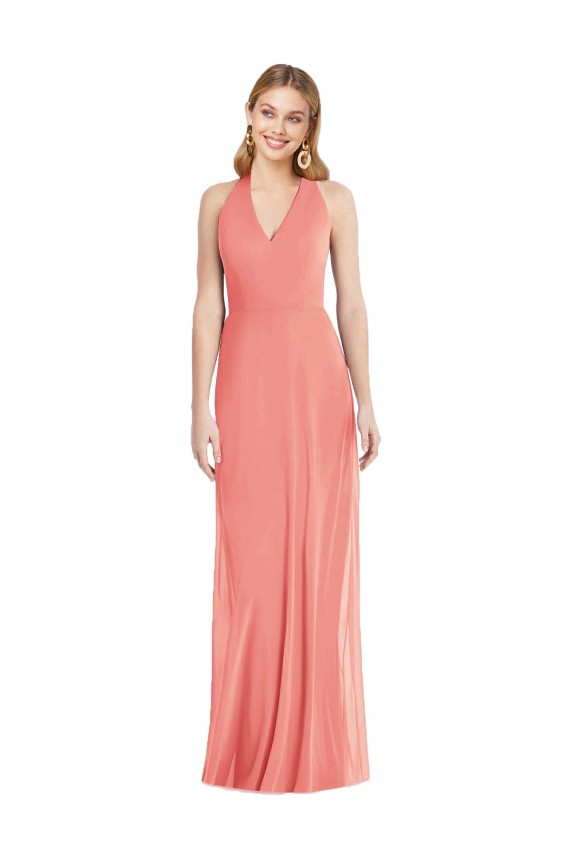 Compra Rosa Del Desierto Trompeta Halter Cuello en V Gasa Largo Formales Vestidos de dama de honor / Vestidos de noche