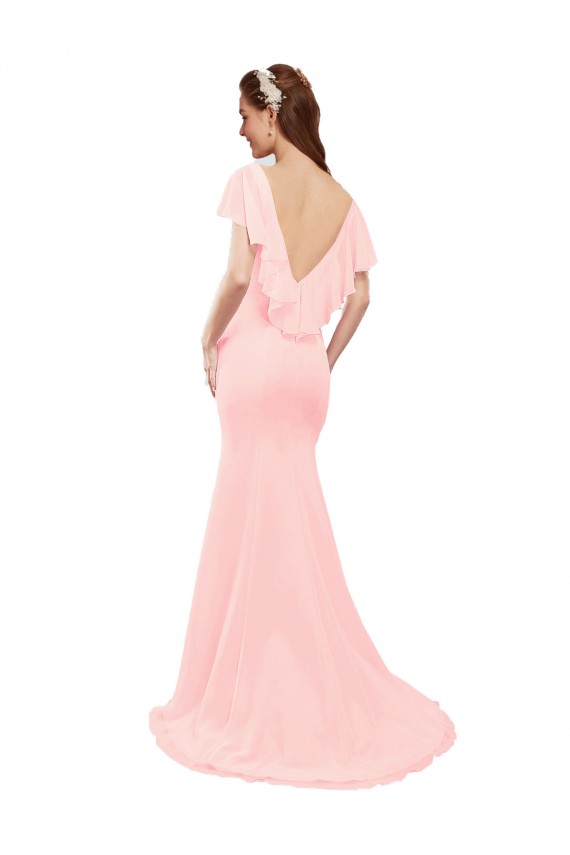 Compra Rosa Sirena Cuello en V Gasa Largo Vestidos de dama de honor