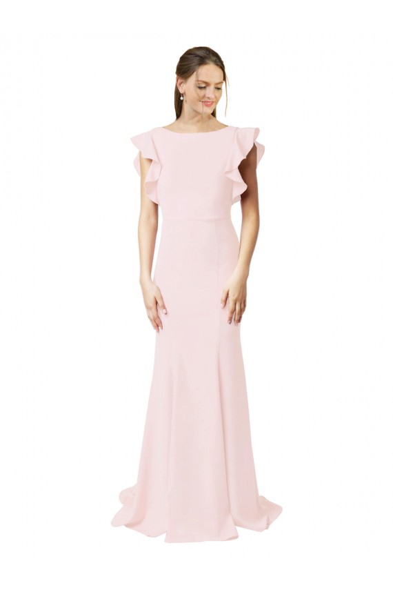 Compra Rosa Sirena Cuello joya Barrer tren Crepé Elástico Largo Vestidos de dama de honor / Vestidos de fiesta