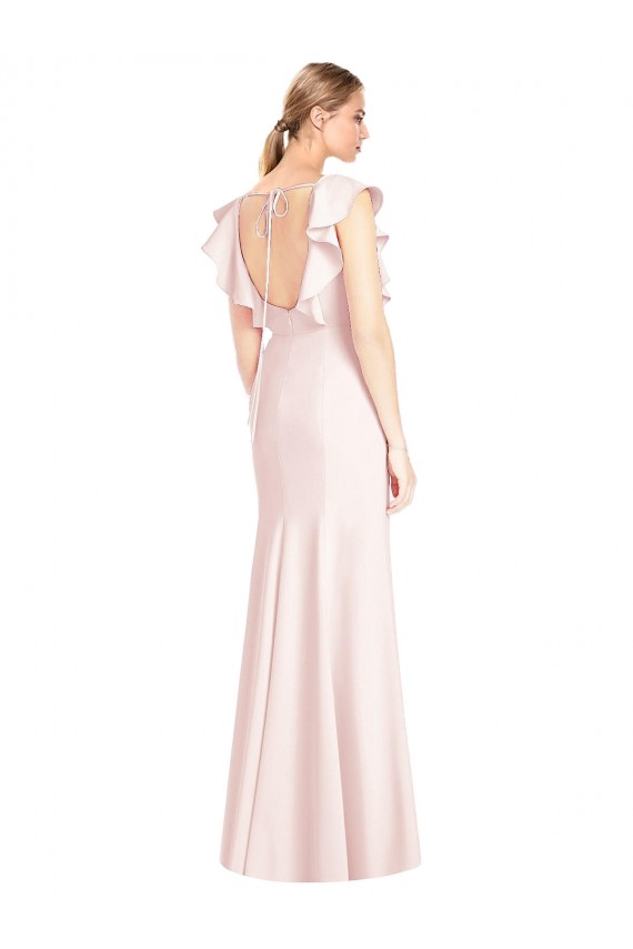 Compra Rosa Trompeta Barco Crepé Elástico Largo Vestidos de dama de honor / Vestidos de fiesta