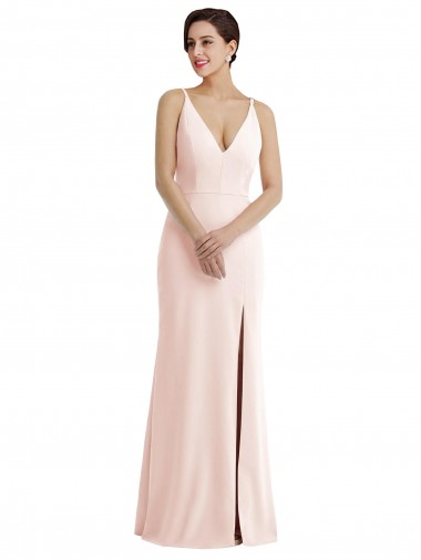 Rosa Trompeta Cuello en V Crepé Elástico Largo Formales Vestidos de dama de honor / Vestidos de fiesta Baratos