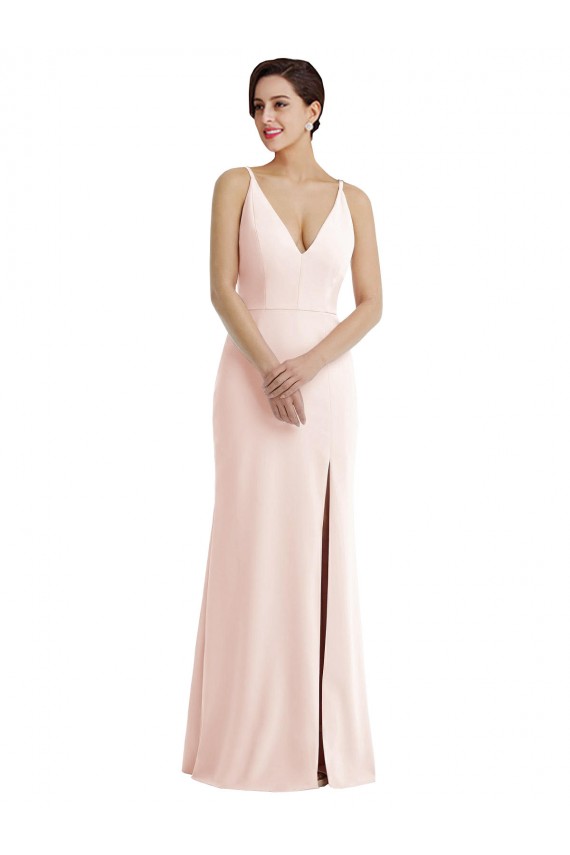 Compra Rosa Trompeta Cuello en V Crepé Elástico Largo Formales Vestidos de dama de honor / Vestidos de fiesta