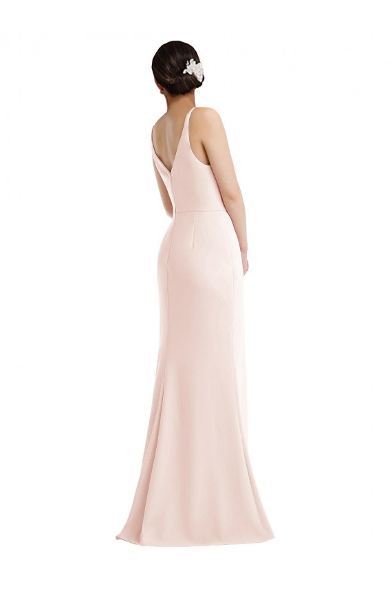 Compra Rosa Trompeta Cuello en V Crepé Elástico Largo Formales Vestidos de dama de honor / Vestidos de fiesta