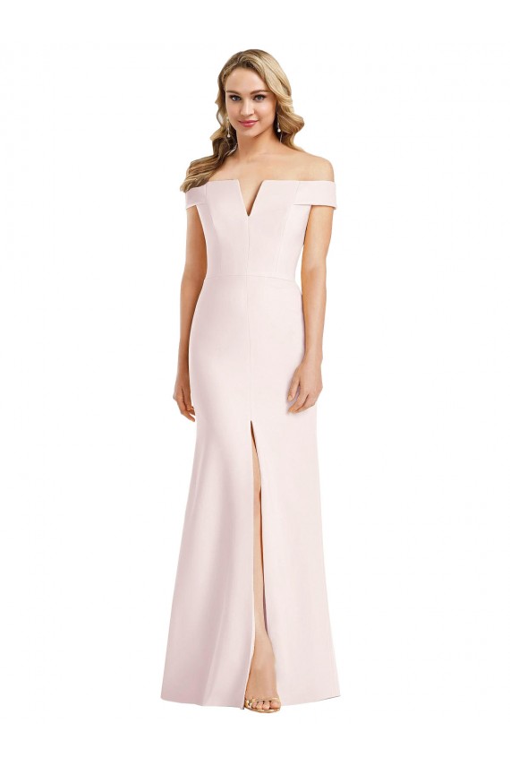 Compra Rosa Trompeta Hombros Descubiertos Cuello en V Crepé Elástico Largo Formales Vestidos de dama de honor / Vestidos de fiesta