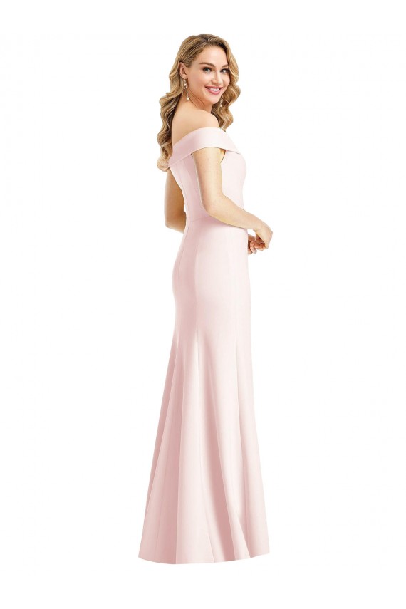 Compra Rosa Trompeta Hombros Descubiertos Cuello en V Crepé Elástico Largo Formales Vestidos de dama de honor / Vestidos de fiesta