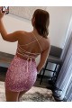 Compra Rosa caliente Cubierta Tirantes espagueti Corto Lentejuelas Terciopelo Corto Vestidos de fiesta