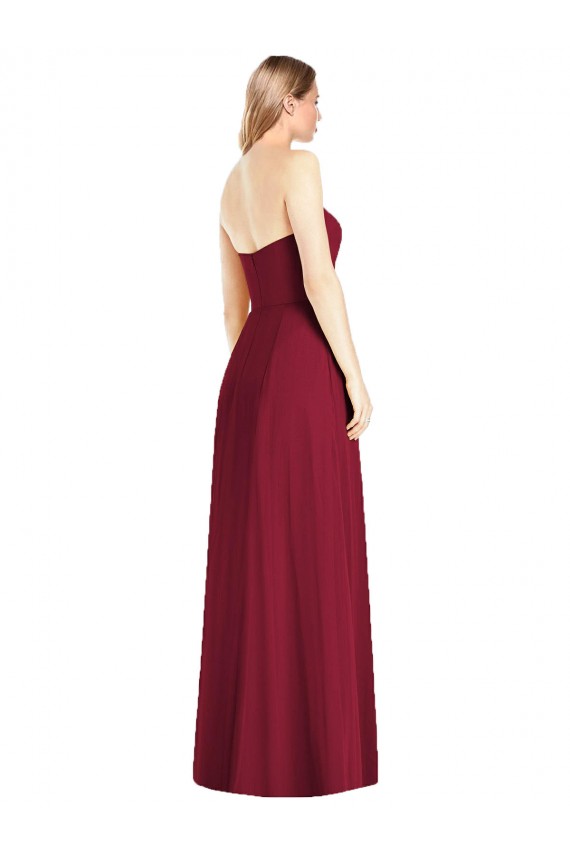 Compra Rosa caliente Trompeta Cuello en V Sin tirantes Gasa Largo Vestidos de dama de honor
