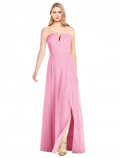 Rosa caliente Trompeta Cuello en V Sin tirantes Gasa Largo Vestidos de dama de honor Baratos