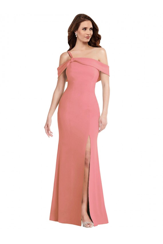 Compra Rosa caliente Trompeta Un Hombre Crepé Elástico Largo Vestidos de dama de honor / Vestidos de fiesta