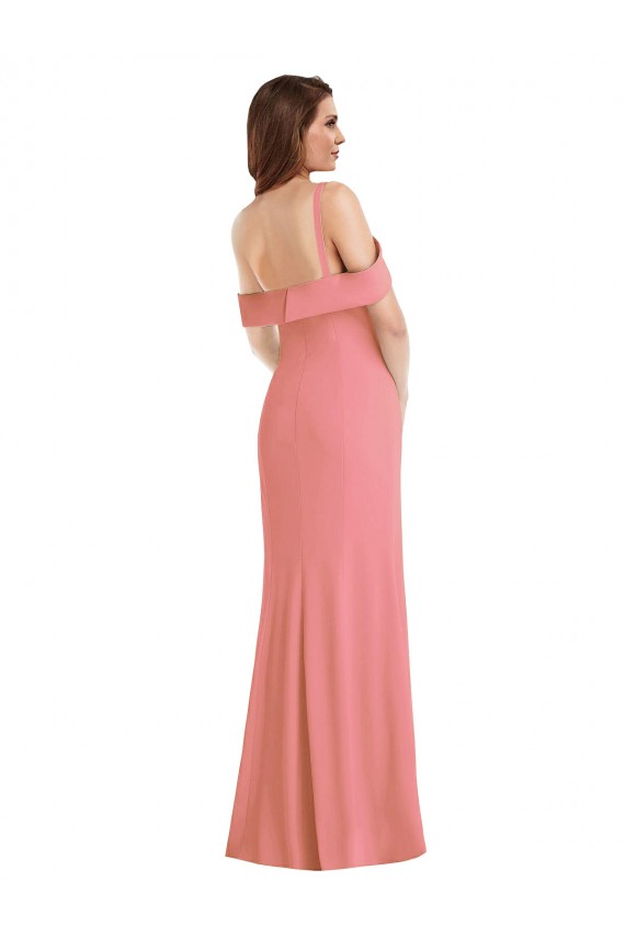 Compra Rosa caliente Trompeta Un Hombre Crepé Elástico Largo Vestidos de dama de honor / Vestidos de fiesta