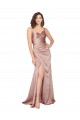 Compra Rosa empolvado Cubierta Cuello en V Satén sedoso Largo Formales Vestidos de dama de honor / Vestidos de fiesta
