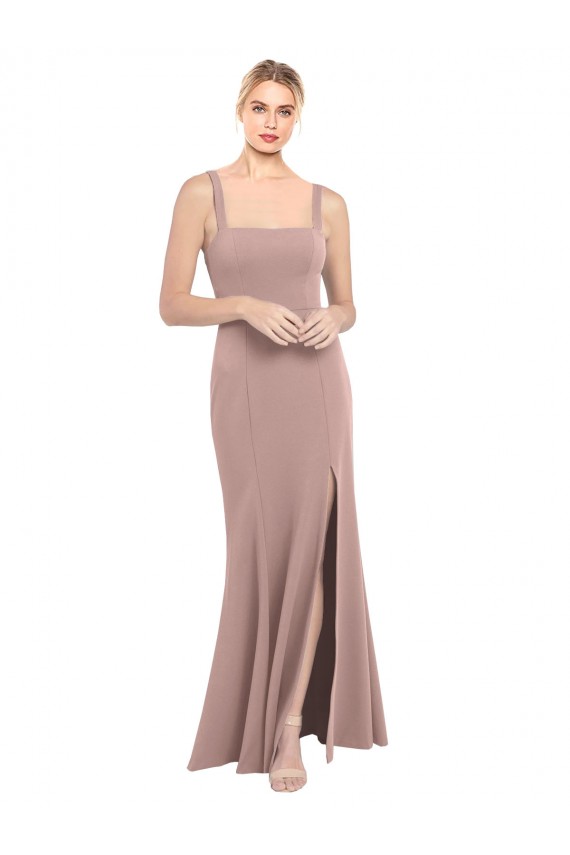 Compra Rosa empolvado Sirena Cuadrado Cuello Alto Crepé Elástico Largo Vestidos de dama de honor / Vestidos de fiesta