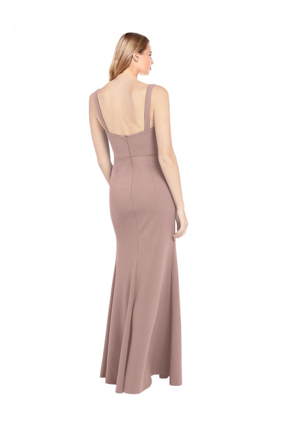 Compra Rosa empolvado Sirena Cuadrado Cuello Alto Crepé Elástico Largo Vestidos de dama de honor / Vestidos de fiesta