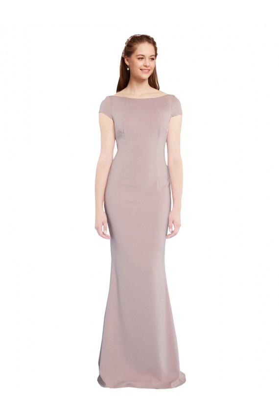 Compra Rosa empolvado Sirena Cuello Barco Crepé Elástico Largo Formales Vestidos de dama de honor / Vestidos de fiesta