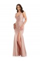 Compra Rosa empolvado Sirena Cuello en V Satén sedoso Largo Formales Vestidos de dama de honor / Vestidos de fiesta