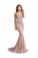 Compra Rosa empolvado Sirena Cuello en V Spandex Largo Formales Vestidos de dama de honor / Vestidos de fiesta