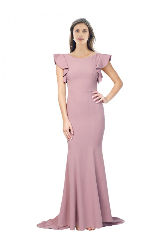 Compra Rosa empolvado Sirena Cuello redondo Barrer tren Crepé Elástico Largo Formales Vestidos de dama de honor / Vestidos de fiesta