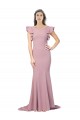 Compra Rosa empolvado Sirena Cuello redondo Barrer tren Crepé Elástico Largo Formales Vestidos de dama de honor / Vestidos de fiesta