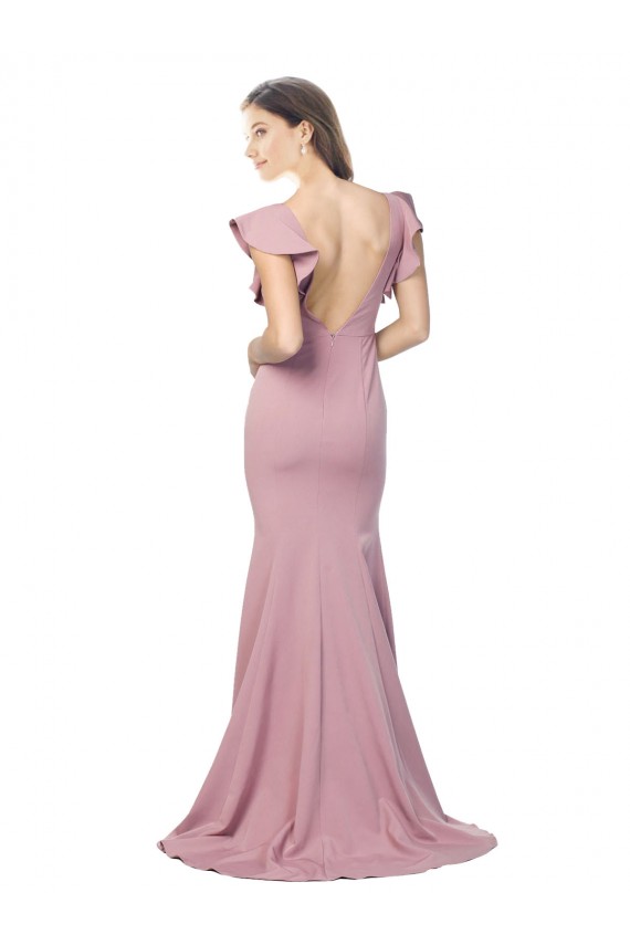 Compra Rosa empolvado Sirena Cuello redondo Barrer tren Crepé Elástico Largo Formales Vestidos de dama de honor / Vestidos de fiesta