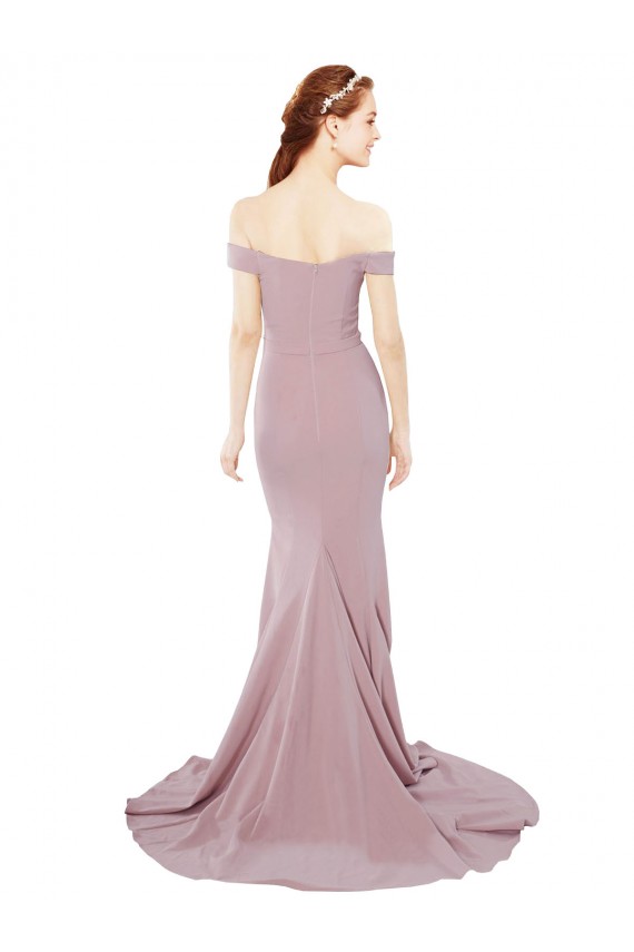 Compra Rosa empolvado Sirena Hombros Descubiertos Barrer tren Crepé Elástico Largo Formales Vestidos de dama de honor / Vestidos de fiesta