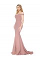 Compra Rosa empolvado Sirena Hombros Descubiertos Barrer tren Crepé Elástico Largo Formales Vestidos de dama de honor / Vestidos de fiesta