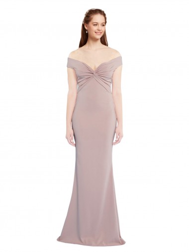 Rosa empolvado Sirena Hombros Descubiertos Cuello en V Crepé Elástico Largo Formales Vestidos de dama de honor / Vestidos de fiesta Baratos