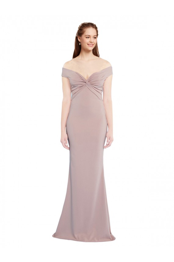Compra Rosa empolvado Sirena Hombros Descubiertos Cuello en V Crepé Elástico Largo Formales Vestidos de dama de honor / Vestidos de fiesta