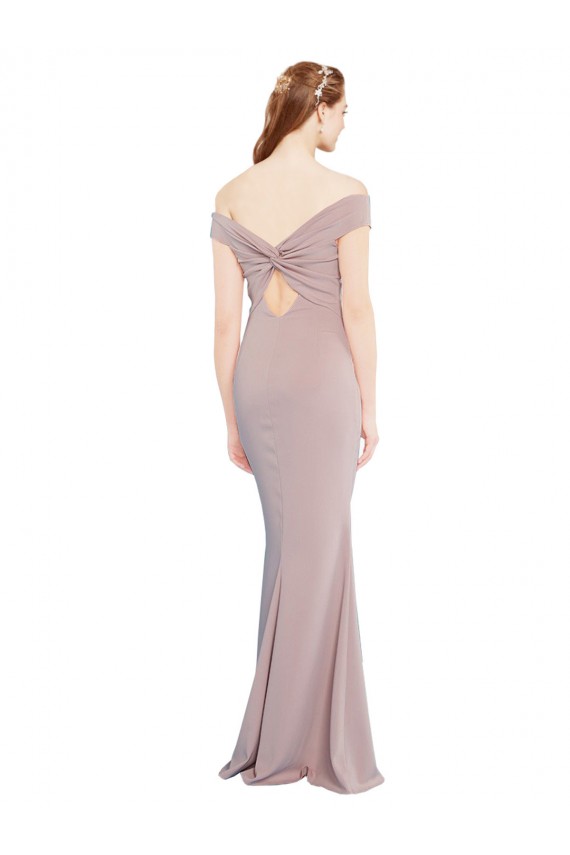 Compra Rosa empolvado Sirena Hombros Descubiertos Cuello en V Crepé Elástico Largo Formales Vestidos de dama de honor / Vestidos de fiesta