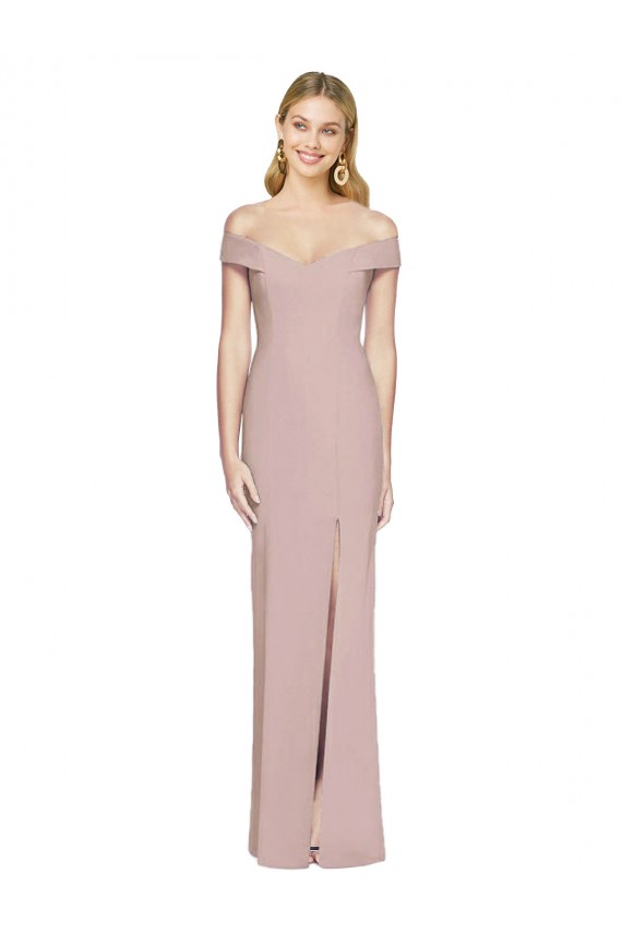 Compra Rosa empolvado Trompeta Hombros Descubiertos Crepé Elástico Largo Vestidos de dama de honor / Vestidos de fiesta
