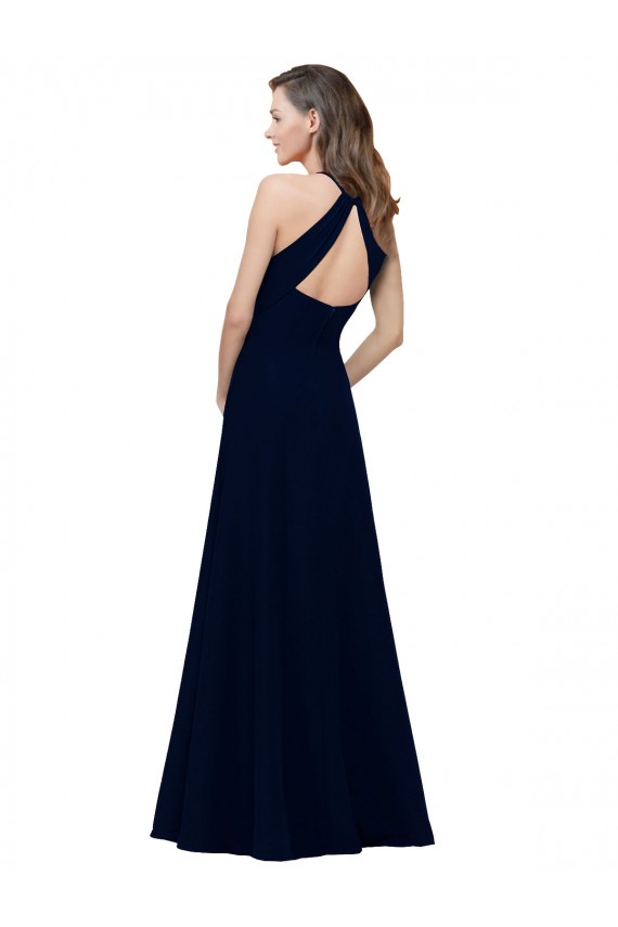 Compra Rosa empolvado línea A Cuello joya Cuello Alto Crepé Elástico Largo Vestidos de dama de honor / Vestidos de fiesta