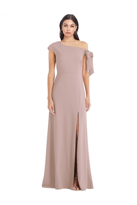 Compra Rosa empolvado línea A Hombros Descubiertos Crepé Elástico Largo Formales Vestidos de dama de honor / Vestidos de fiesta
