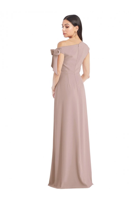 Compra Rosa empolvado línea A Hombros Descubiertos Crepé Elástico Largo Formales Vestidos de dama de honor / Vestidos de fiesta