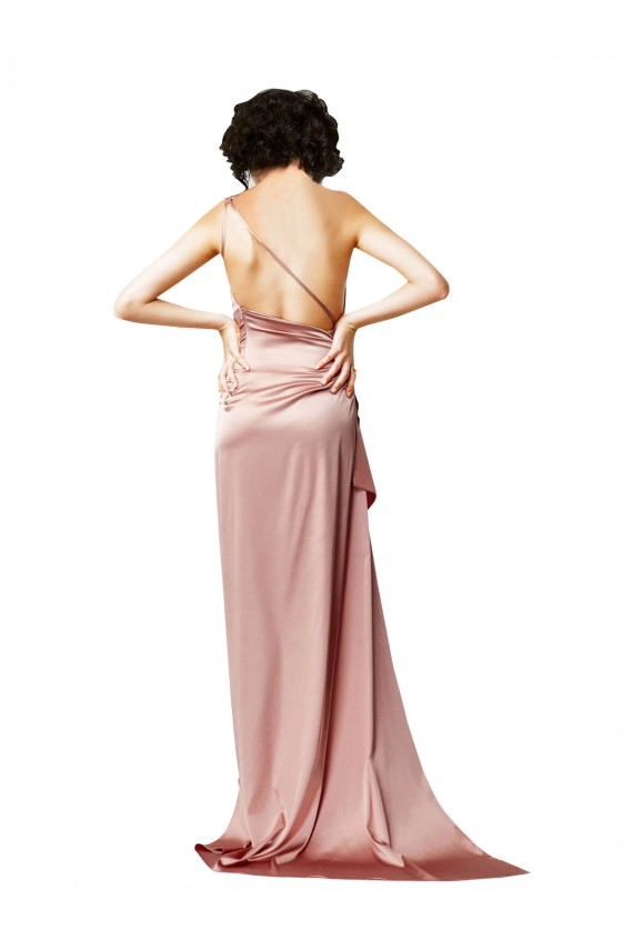 Compra Rosa empolvado línea A Un Hombre Satén sedoso Largo Formales Vestidos de dama de honor / Vestidos de fiesta