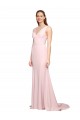 Compra Rosa línea A Cuello en V Barrer tren Crepé Elástico Largo Vestidos de dama de honor / Vestidos de fiesta
