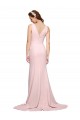 Compra Rosa línea A Cuello en V Barrer tren Crepé Elástico Largo Vestidos de dama de honor / Vestidos de fiesta