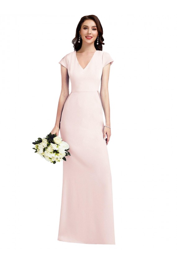 Compra Rosa línea A Cuello en V Crepé Elástico Largo Formales Vestidos de dama de honor / Vestidos de fiesta