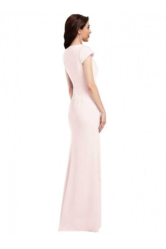 Compra Rosa línea A Cuello en V Crepé Elástico Largo Formales Vestidos de dama de honor / Vestidos de fiesta