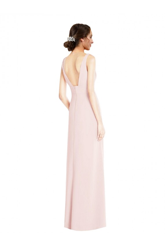 Compra Rosa línea A Cuello en V Crepé Elástico Largo Vestidos de dama de honor / Vestidos de fiesta