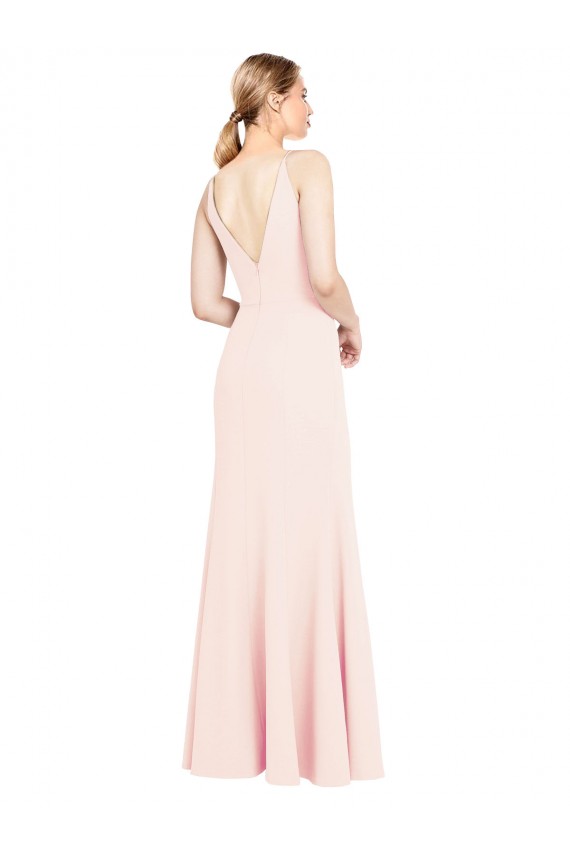 Compra Rosa línea A Cuello en V Cuello Alto Crepé Elástico Largo Formales Vestidos de dama de honor / Vestidos de fiesta